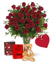 Three Dozen Long Stem Red Rose Combo